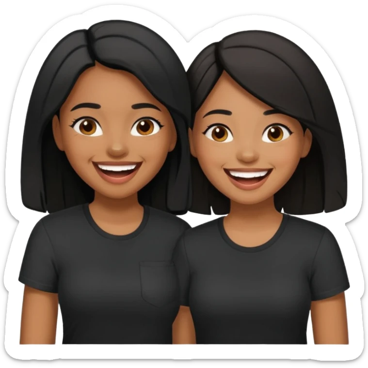 Brown skin colored sisters with not same height with black hair and black shirts having fun with eachother sticker
