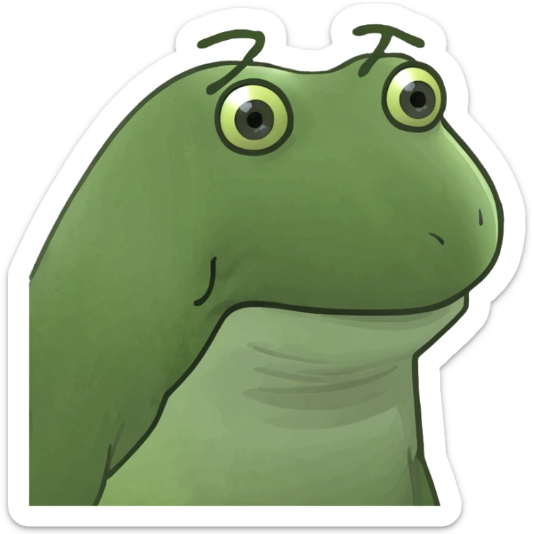 group of bufo frogs at a beach birthday party, some holding rocks and Magic the Gathering cards, escape room clues around, birthday frog with long hair in a man bun sticker