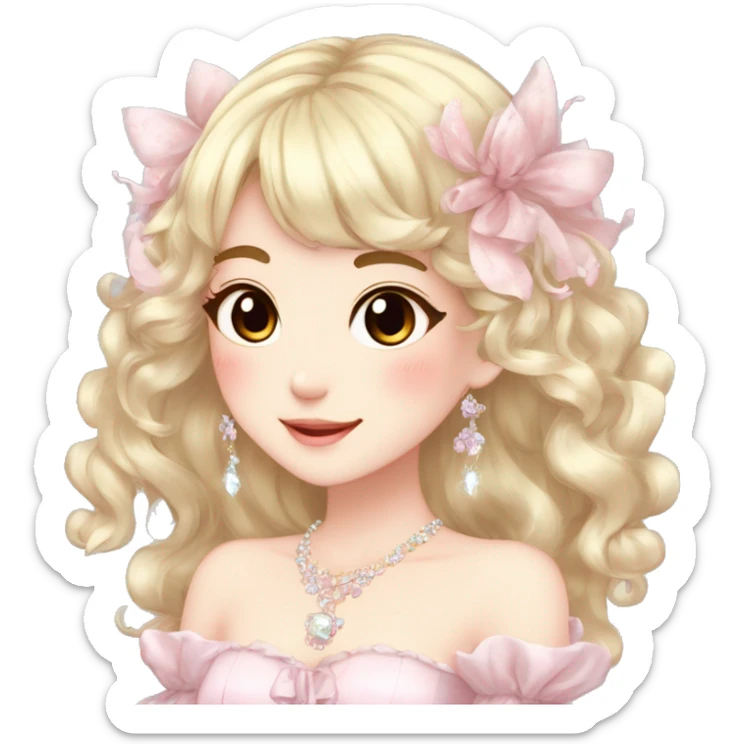 Dreamy pretty elegant cute shiny blushing shy anime lady kawaii beautiful hair naturecore fairycore cottagecore jewels trending aesthetic full body sticker
