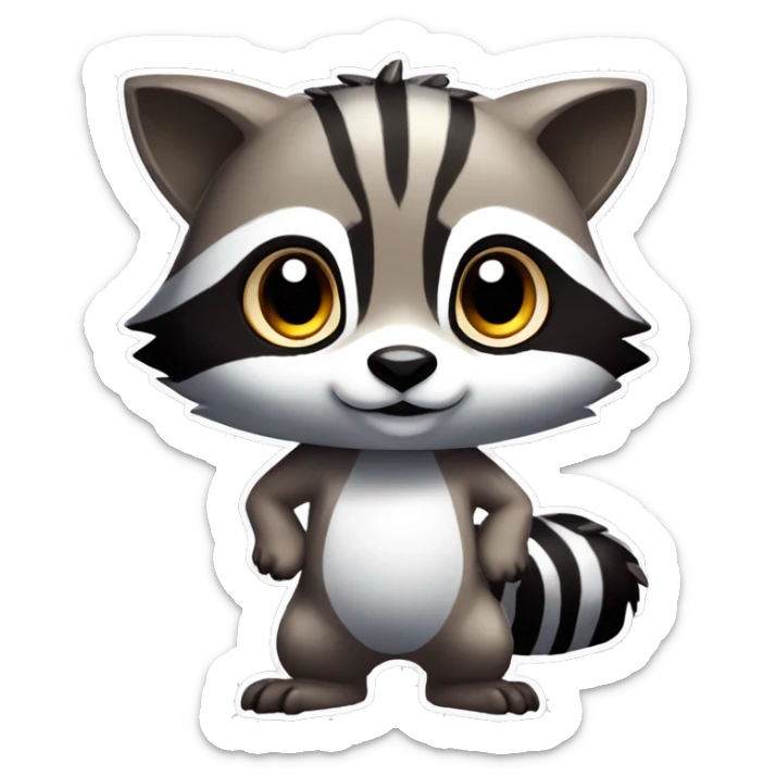 Colorful Shiny Kawaii Cute Raccoon-Tiger-Fakémon-Pokémon full body sticker