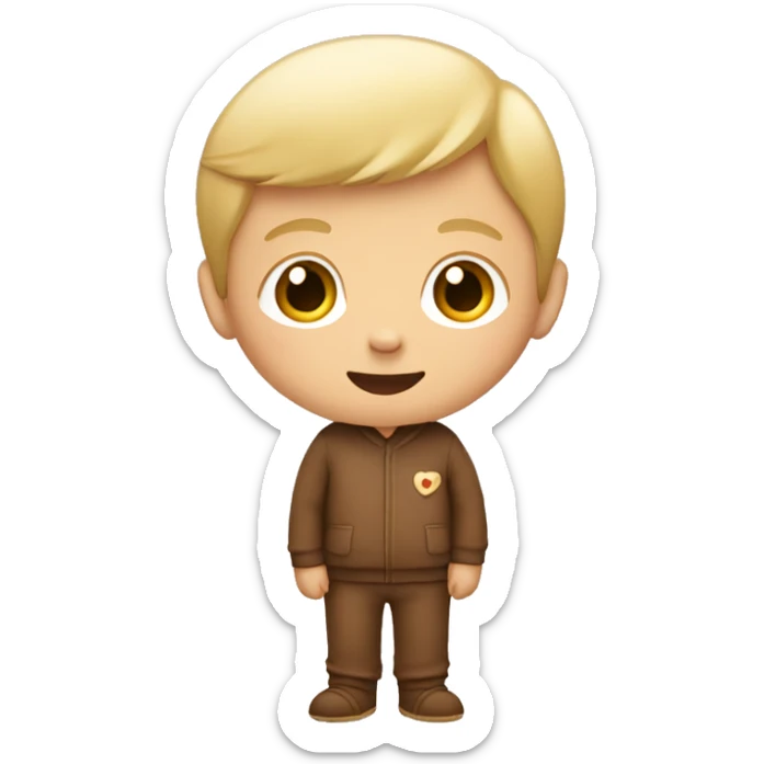 A little white boy with blond hair, in brown pajamas with a teddy bear in his hands sticker