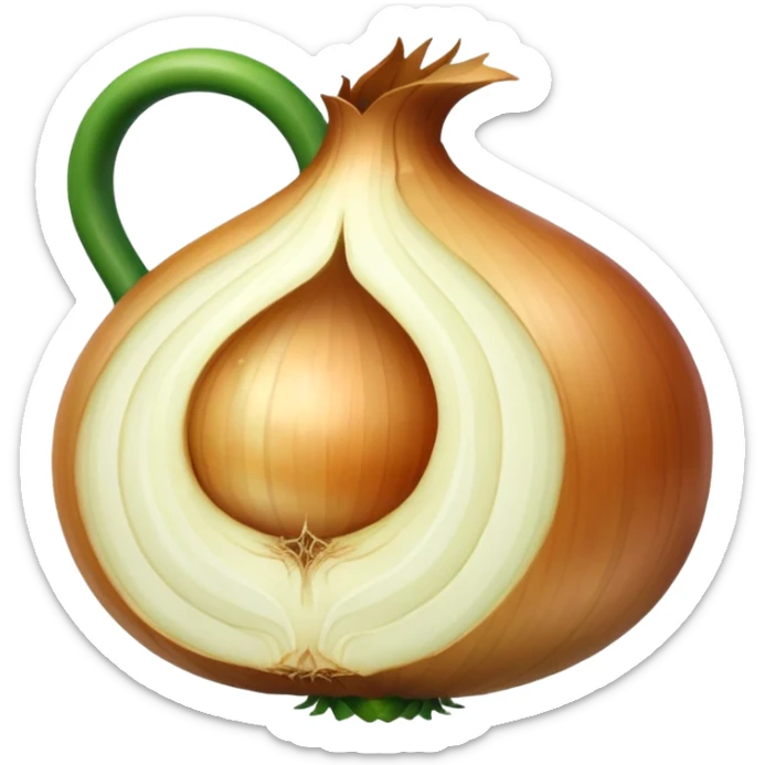 An onion emoji in the style of Apple emoji with a handle and a window. sticker