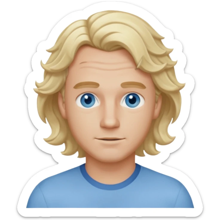 Mike Gallagher from Summer of Fear with blonde wavy hair, light blue outfit, white and blue eyes sticker