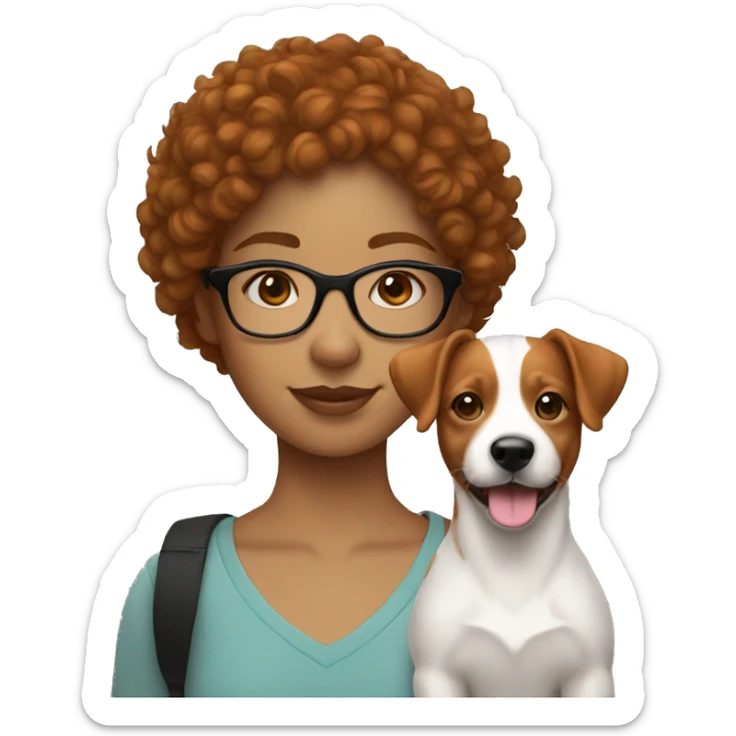 GIRL WITH GINGER SHORT CURLY HAIR WITH GLASSES WITH JACK RUSSELL sticker