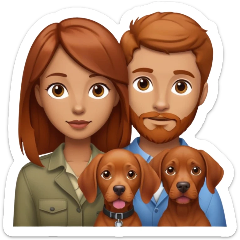 Brunette hair tan female and brown hair male with reddish beard and vizsla dog sticker