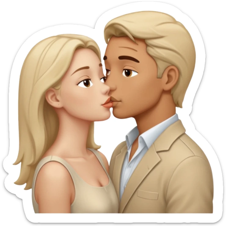 A man in pale beige clothes and a woman in pale beige clothes are kissing sticker