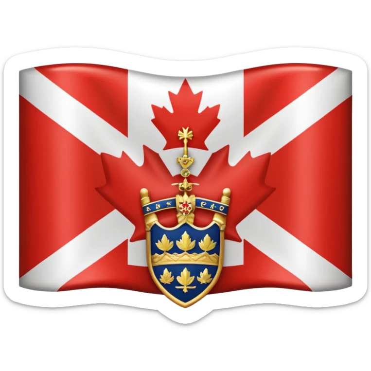 Red flag with Union Jack in the top left corner and a Canadian Shield of arms in the bottom right sticker