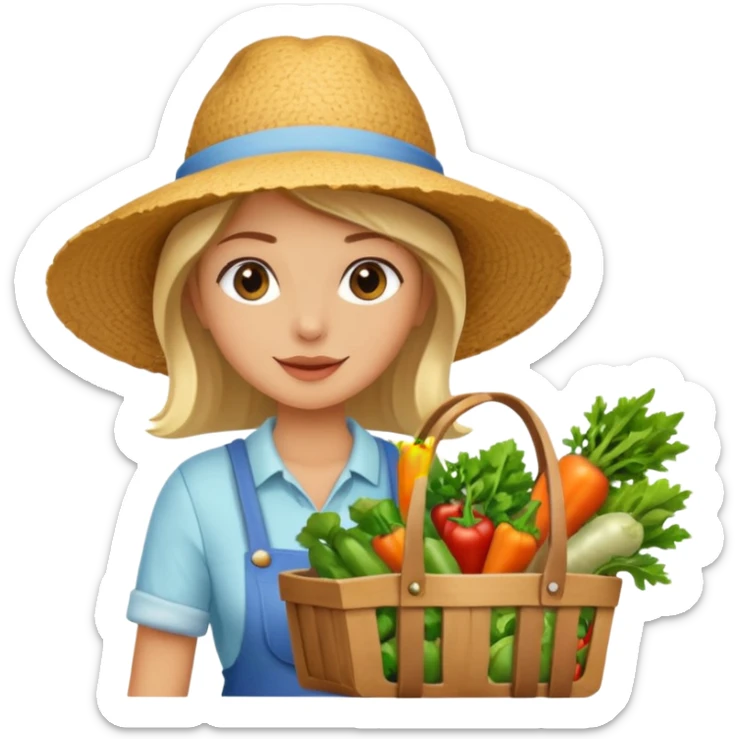 Shopper with veggie tote,Farmers’ Market, background veggies cart. sticker