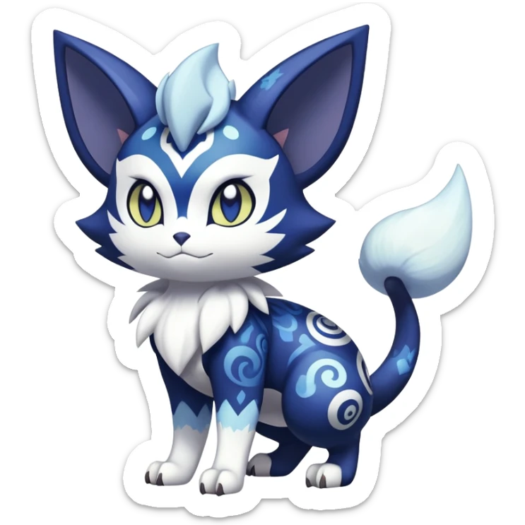 Shiny Exotic Badass Colorful Ethereal Royal Mysterious Gothic Meowstic-Noibat-Pokémon-Fakémon-hybrid-creature (full body) with random pattern-markings sticker