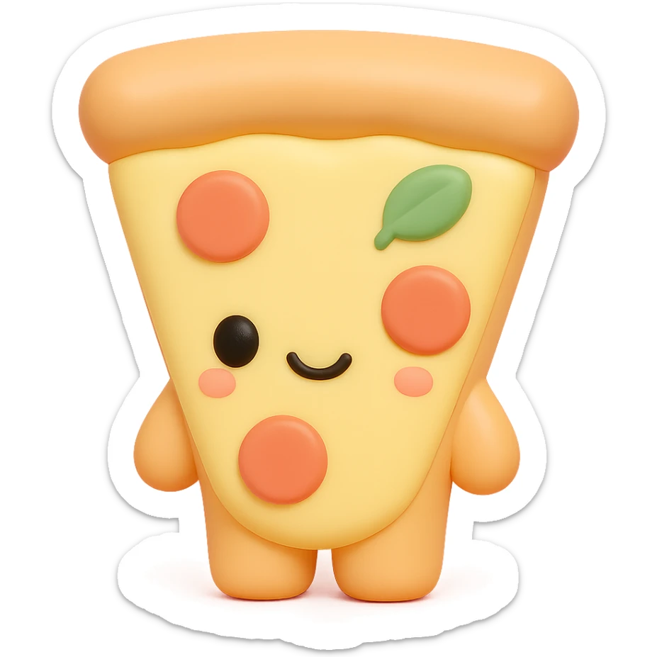 plushie style slice of pizza, vinyl figure look, soft toy details sticker