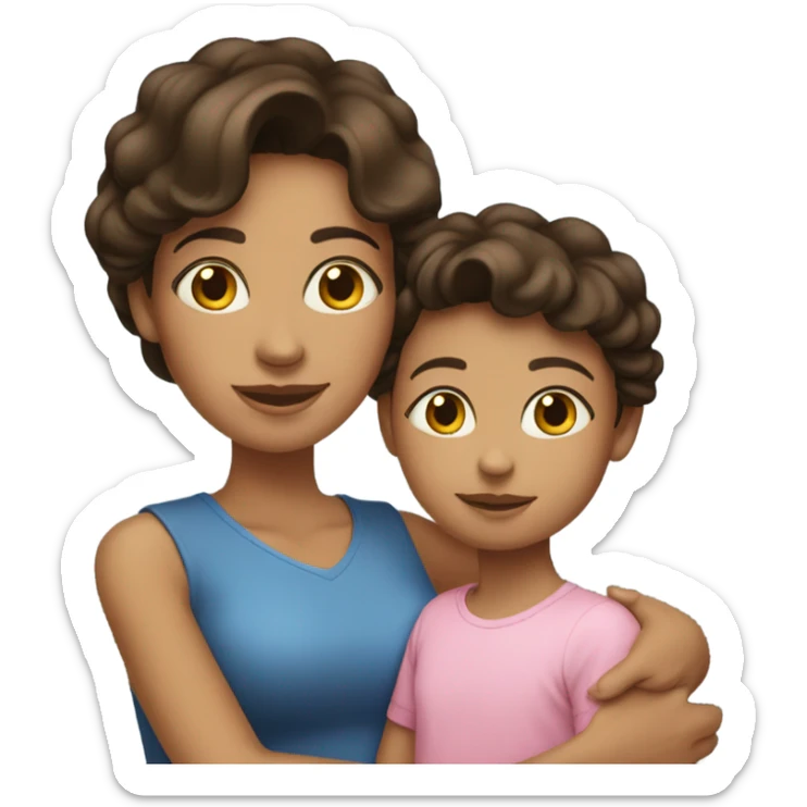 Brunette mom with her little girl sticker