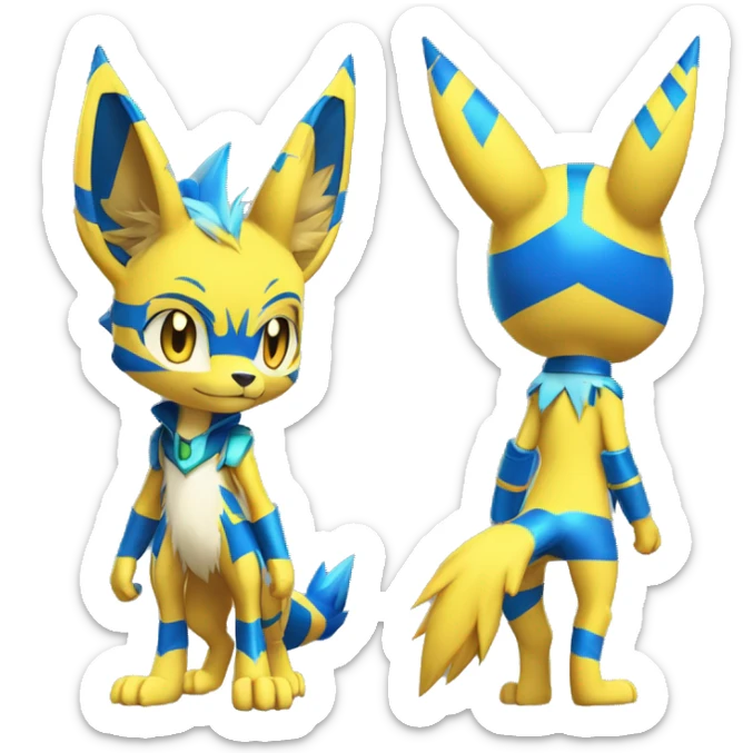 Yellow Anthro Edgy Cool Sonic-Zeraora-Anubis-Renamon-Jolteon-Pokémon-Fakémon with shiny blue stripes Full Body Detailed High Quality  sticker