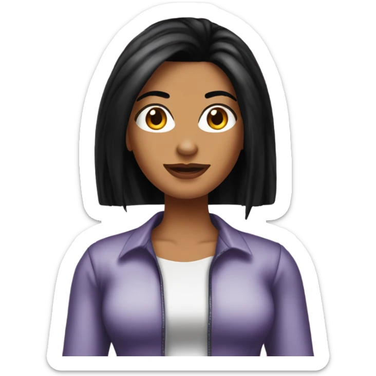 Tanned woman with long black hair dressed in 2000s Y2K hair, makeup, and attire sticker