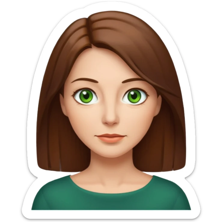pretty middle age woman with green eyes and shoulder length straight brown hair  sticker