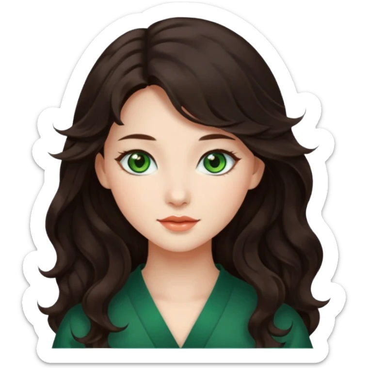 Beautiful girl, dark brown hair,wavy hair，long hair,green eyes,Chinese. sticker
