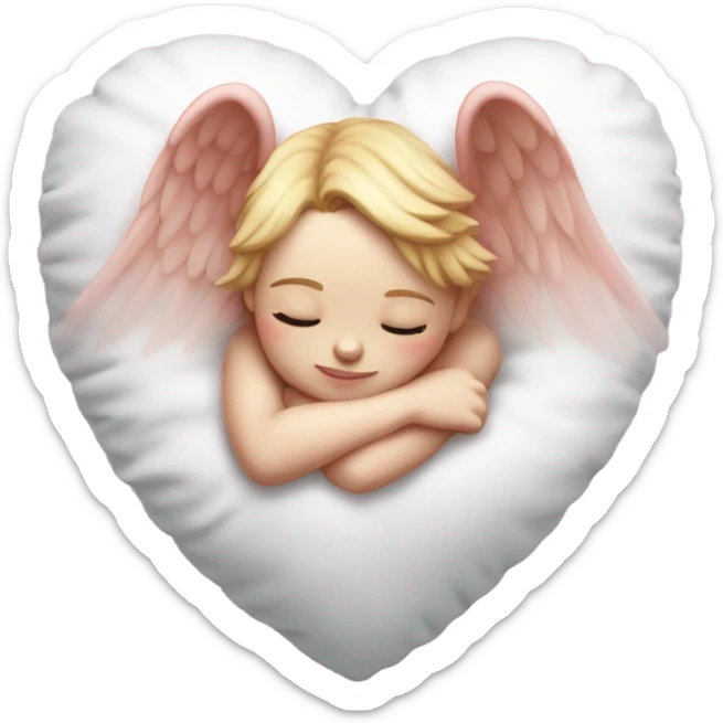 Realistic Photo of pale cupid asleep on a big cushioned heart sticker