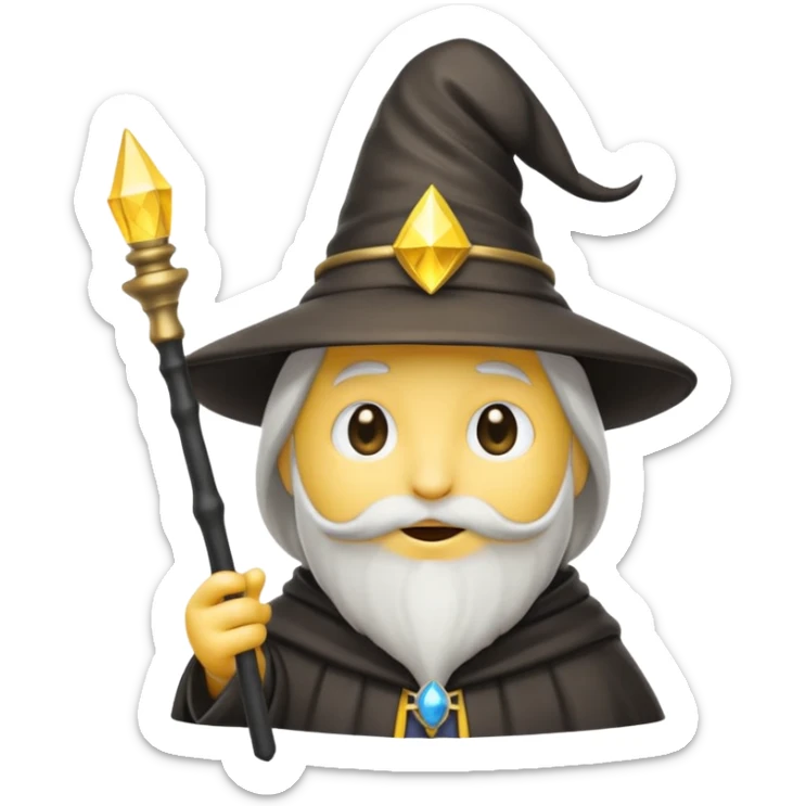 Einen Gelben Emoji mit zauber hut und schwartz weißen zauberstab sticker