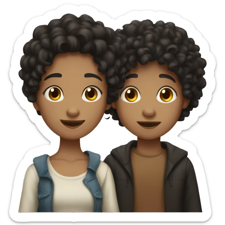 Girl with black hair and boy with brown curly hair  sticker