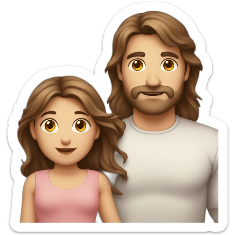 european family, Brown hair man, long Brown hair woman, baby girl sticker