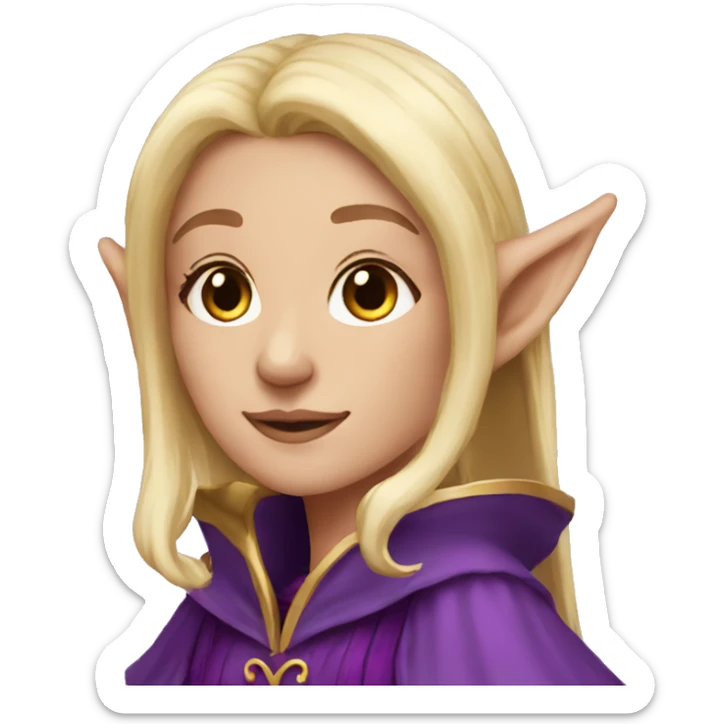 Noble female Elf with Elf ears and blonde hair and purple robes sticker
