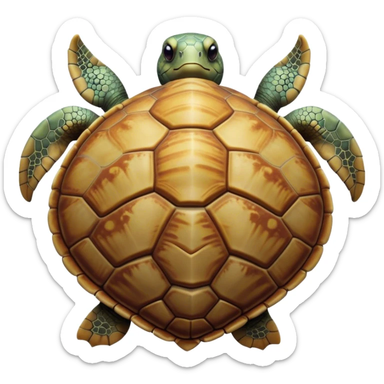 Cinematic Realistic Noble Sea Turtle Portrait Emoji, Poised and dignified, with a robust, time-worn shell intricately patterned in earthy tones and a weathered, wise face with deep, observant eyes, rendered with lifelike texture and natural, diffused light; high shine, intelligent and serene, styled with an air of oceanic majesty, focused and attentive, soft glowing outline, capturing the essence of a watchful and confident sea turtle that appears to glide out of the screen with timeless authority! sticker