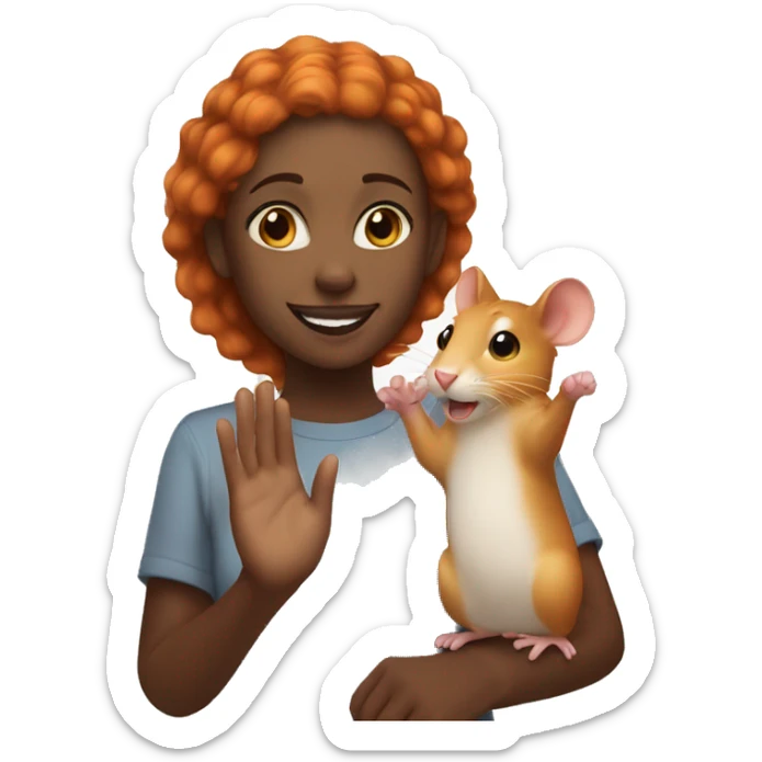 Black girl with ginger hair giving high five to a rat sticker