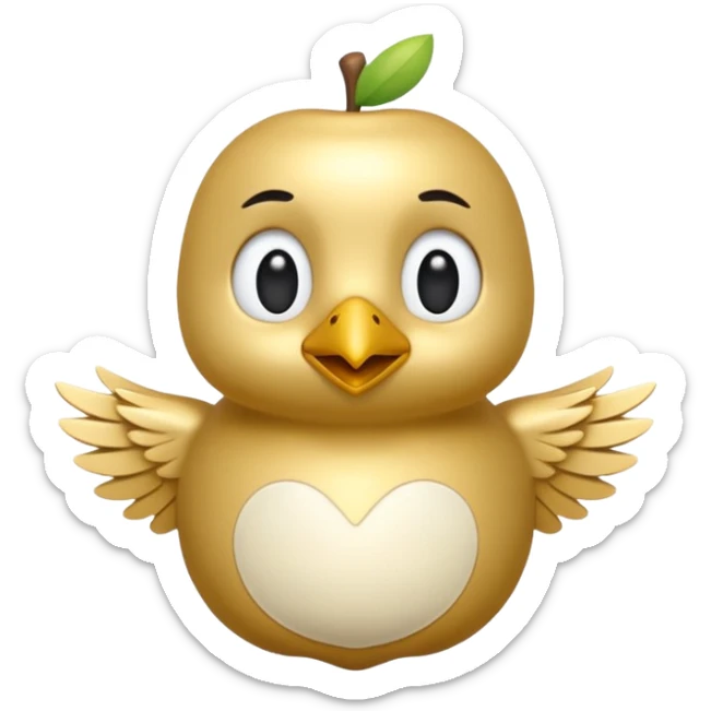 3D emoji of a small golden and cream bird in Apple Memoji style, soft studio lighting, glossy finish, black background, minimalistic and centered. sticker