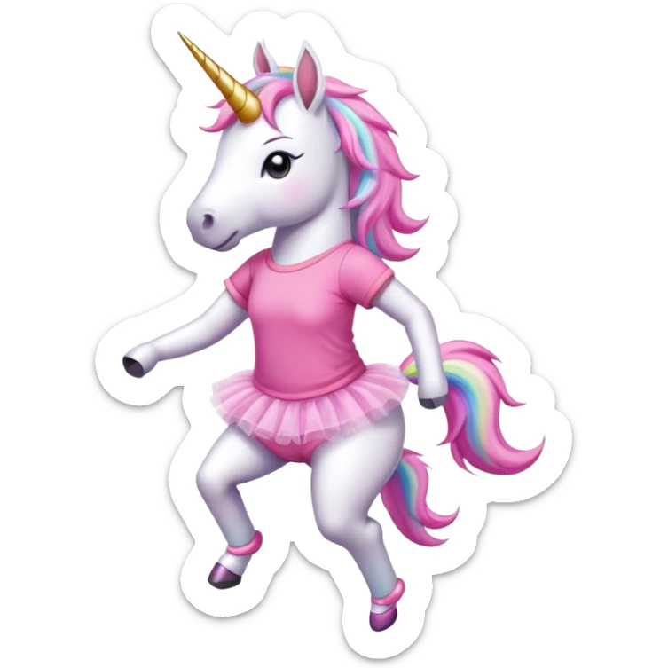 anthropomorphised female unicorn in tutu and pink t-shirt jogging upright standard pose sticker