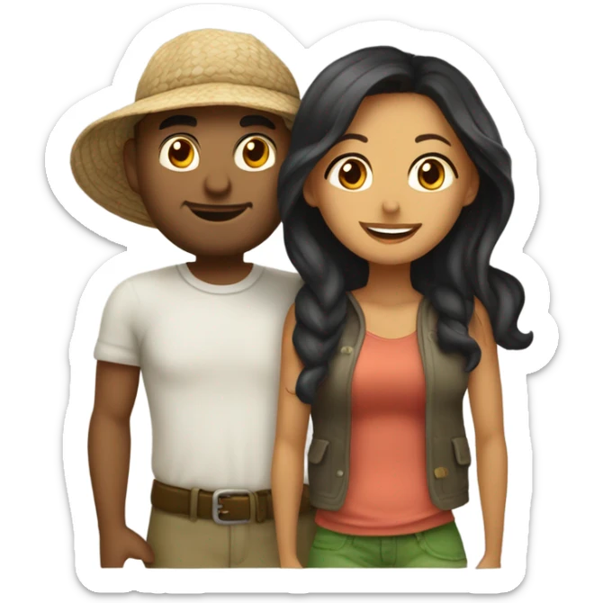 Latina island girl with Caucasian fisherman no beard husband in love on an island  sticker