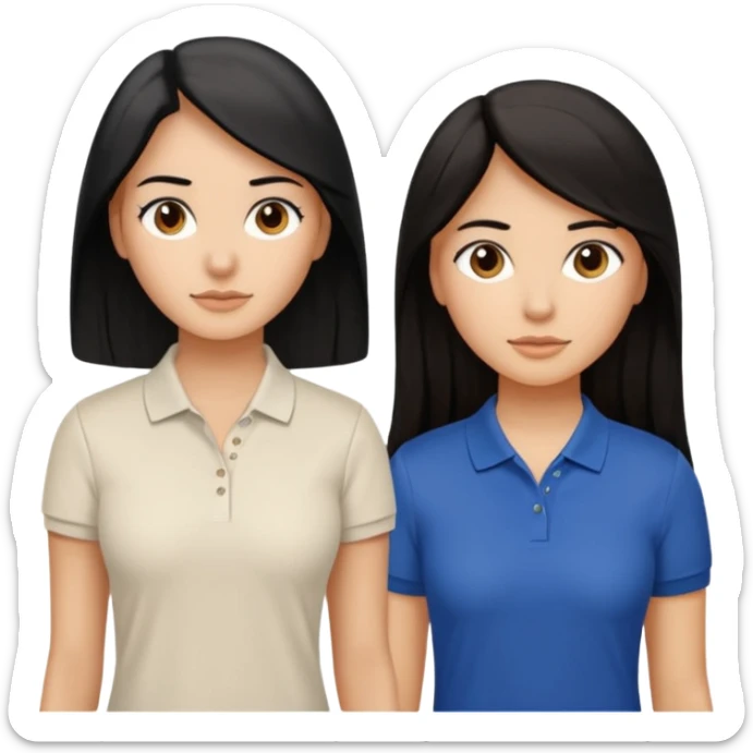 Dos mujeres juntas que una sea de color trigueña y de color blanca, cabello largo negro sea la de piel blanca y la de piel trigueña cabello castaño raya en medio, tengan polo blanco sticker