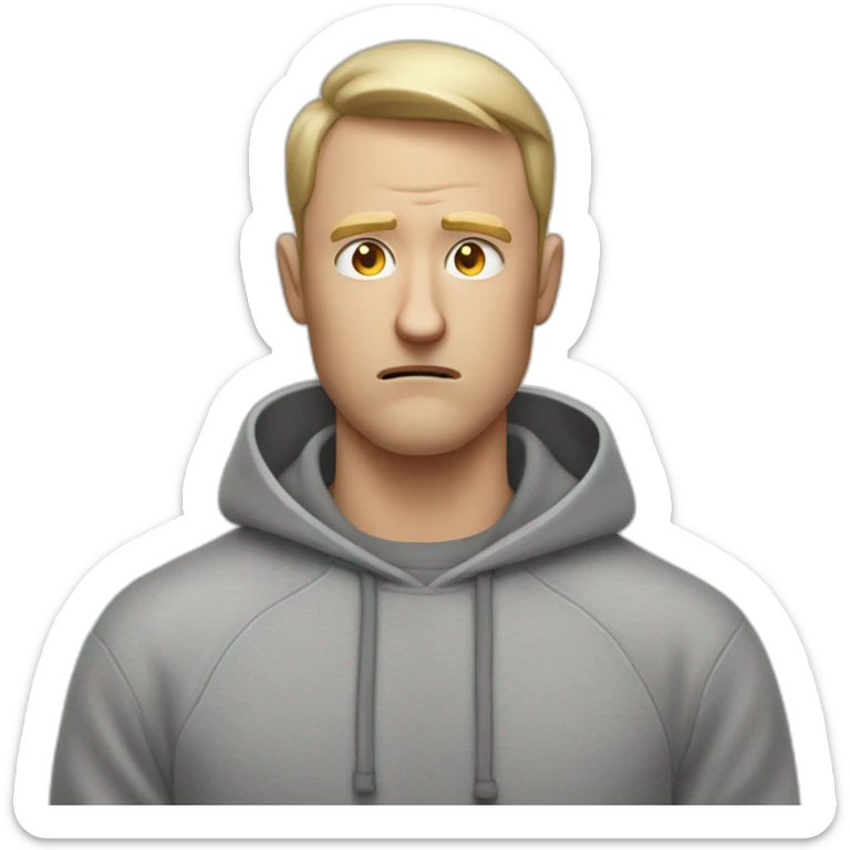 tired white man with very very very short hair in gray sweatshirt is very very very angry sticker
