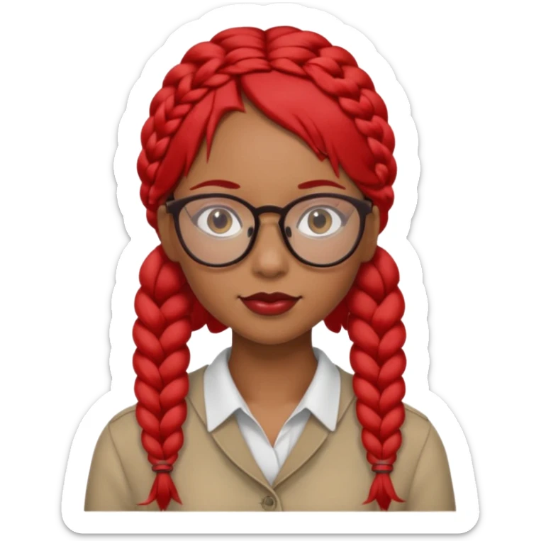 Dark Tan girl with two long red plaits and red rimmed  glasses head neck and shoulder shot only sticker