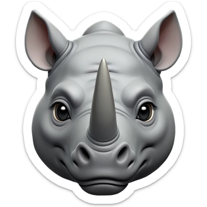 cinematic-noble-rhinoceros-portrait-emoji,-poised,-with-a-massive,-powerful-build-and-a-thick,-hide-of-slate-gray,-deep-set-soulful-piercing-eyes,-simplified-yet-sharp-and-sophisticated-features,-highly-detailed, with large black eyes, szoomed out showing shoulders sticker