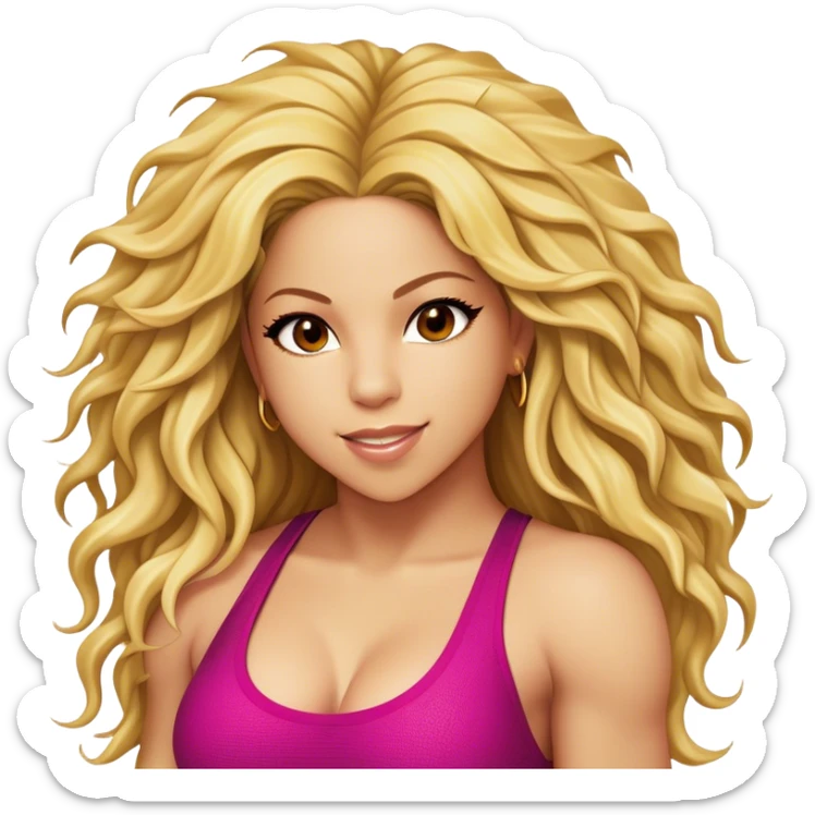 Cinematic Realistic Shakira Portrait Emoji, depicted as a dynamic charismatic pop icon with energetic movement and expressive features, rendered with vibrant textures and dynamic modern lighting that captures her global appeal. sticker