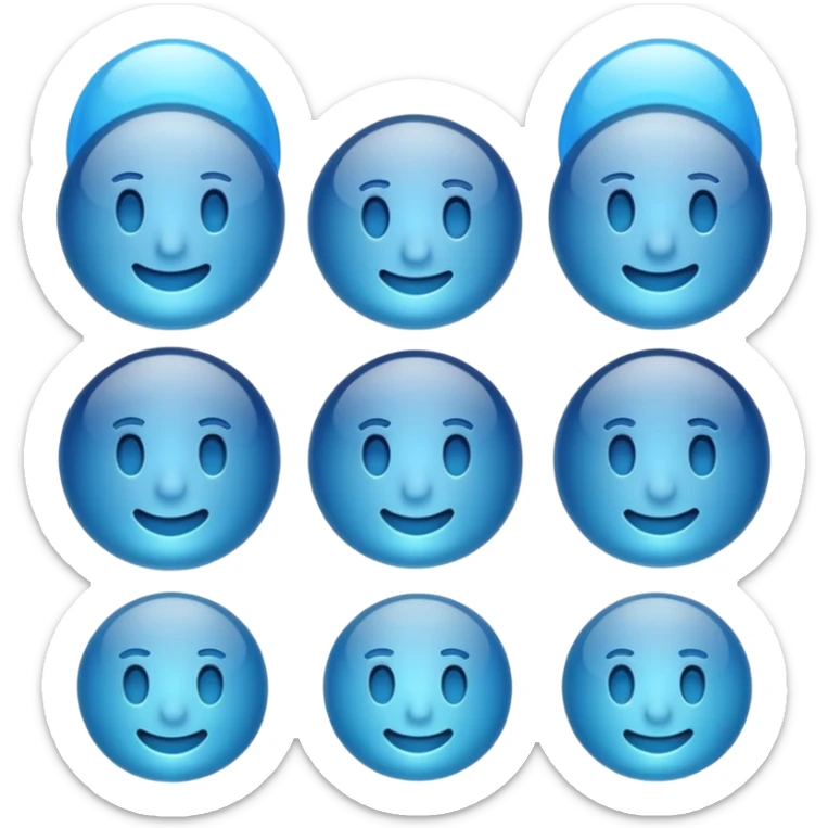 Make a standard set of emoji (all) in the style of glass from Apple company, volumetric with a 3D effect and a transparency effect, and a small one with a blue gradient or light blue The full set of emoticons sticker
