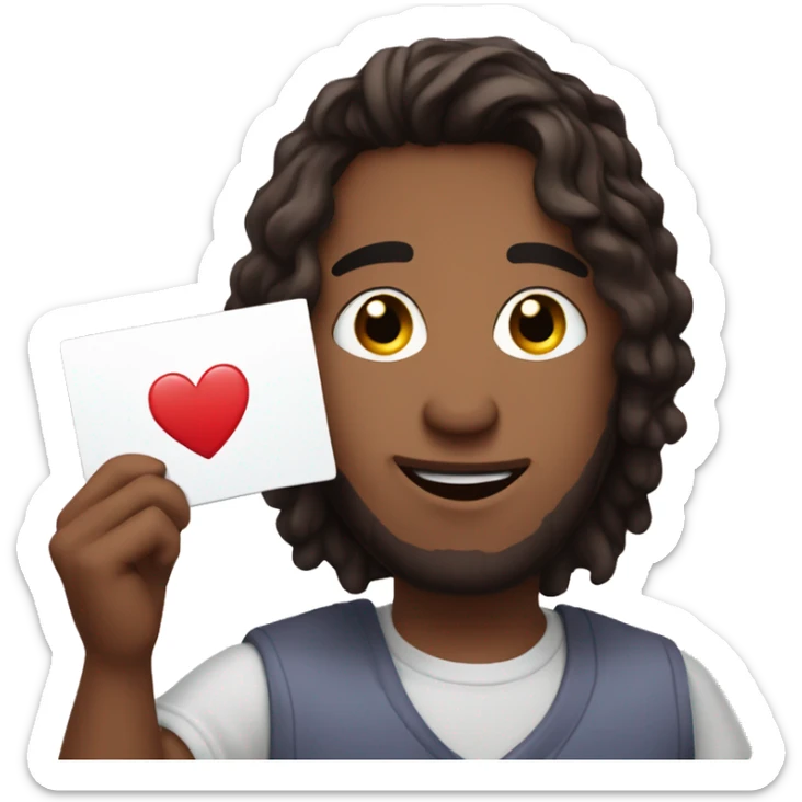 My boyfriend holding an I love you card, he's brunette with swooped hir sticker