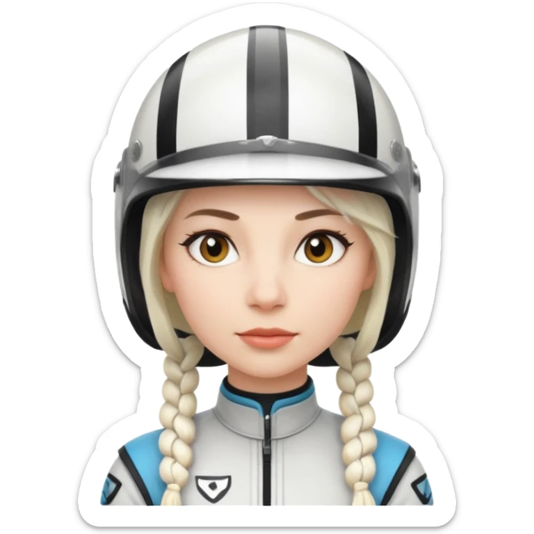 woman with white braided hair in racer helmet sticker