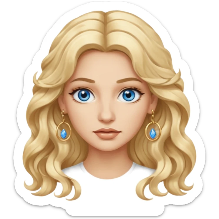 Attractive Greek woman with a wide face, baddie look, Long wavy blonde hair and gold hoop earrings and blue eyes sticker