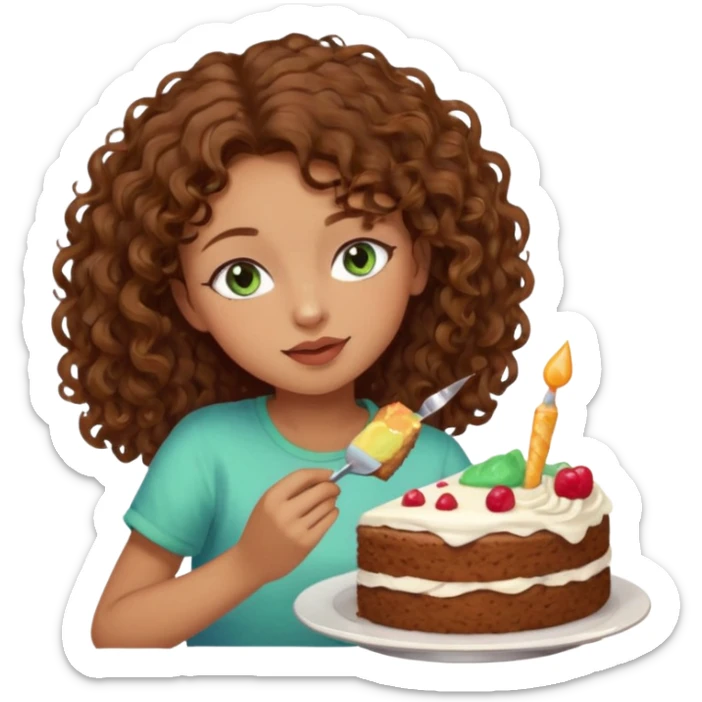 Brown curly hair girl blue green eyes painting sleeping eating dancing listening to misic sticker