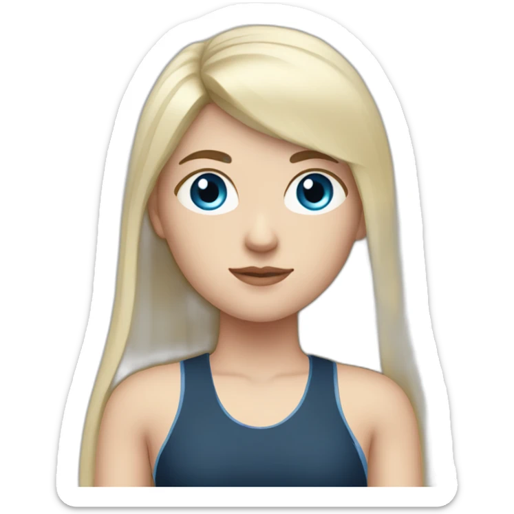 white girl blue eyes with long hair black hair and a fringe in a sport outfit sticker