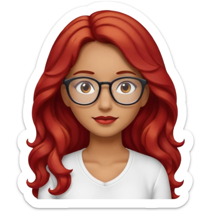Crespa peli roja tono fuerte , trigueña , con lentes y top blanco pelo largo  sticker