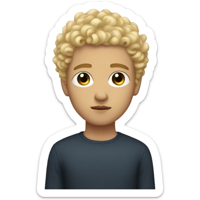 black eyes, very very curly blonde very short hair, boy, serious face, light skin sticker