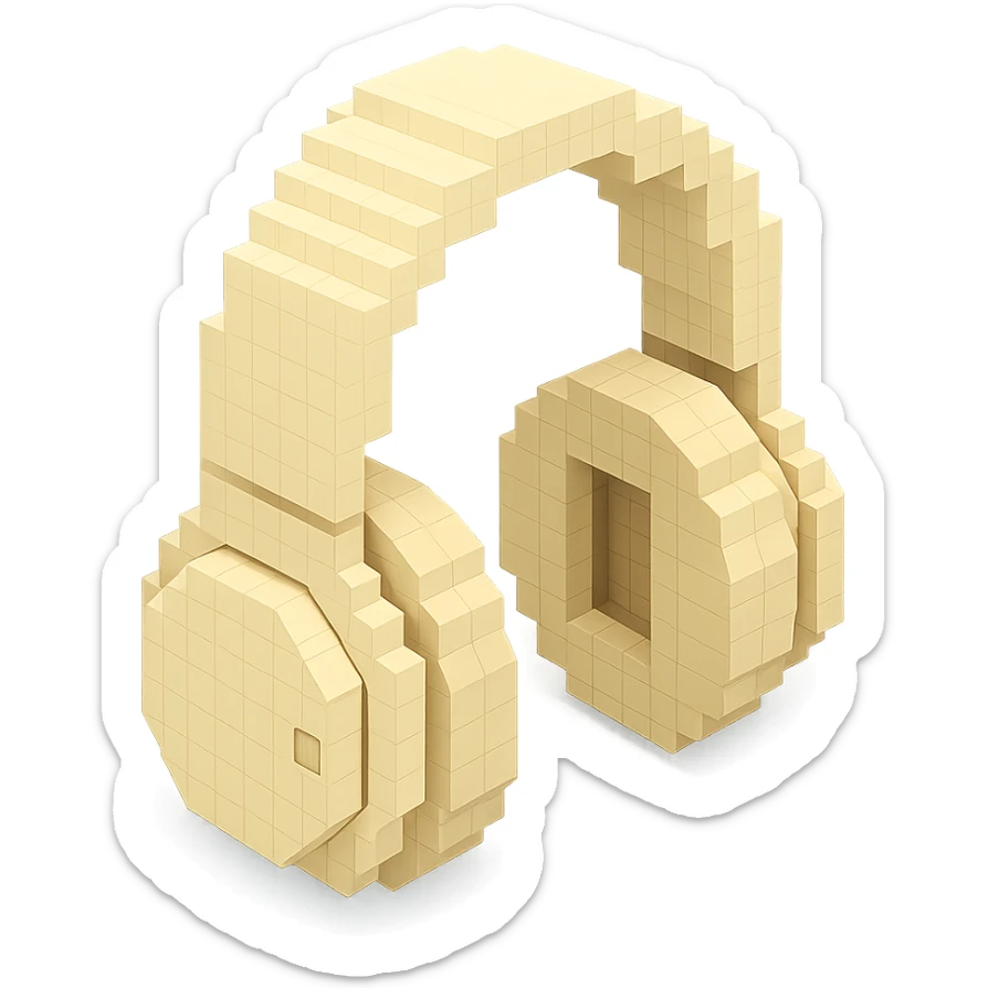full-size Sony headphones, ivory color, isometric view sticker