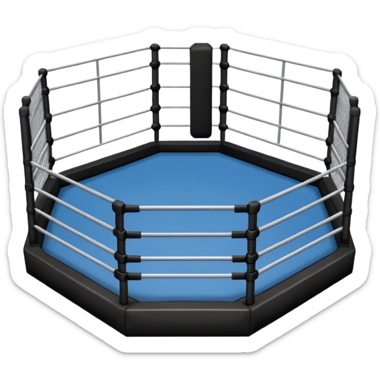 MMA cage arena object icon, octagon fighting cage with metal fence walls, padded corner posts, professional combat arena, 3D cartoon style, mobile game icon style, centered, clean background, no people, no text, no watermark
 sticker