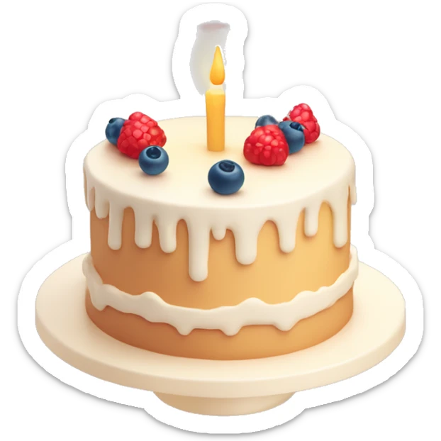 Emoji of a New Year's cake with delicate cream and minimalistic decorations (for example, a few berries or small Christmas tree toys). Warm pastel shades, clean lines sticker