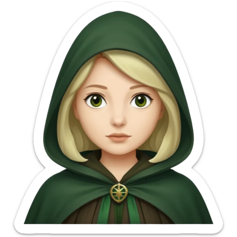 woman waring dark green cloak like in the traitors tv show sticker