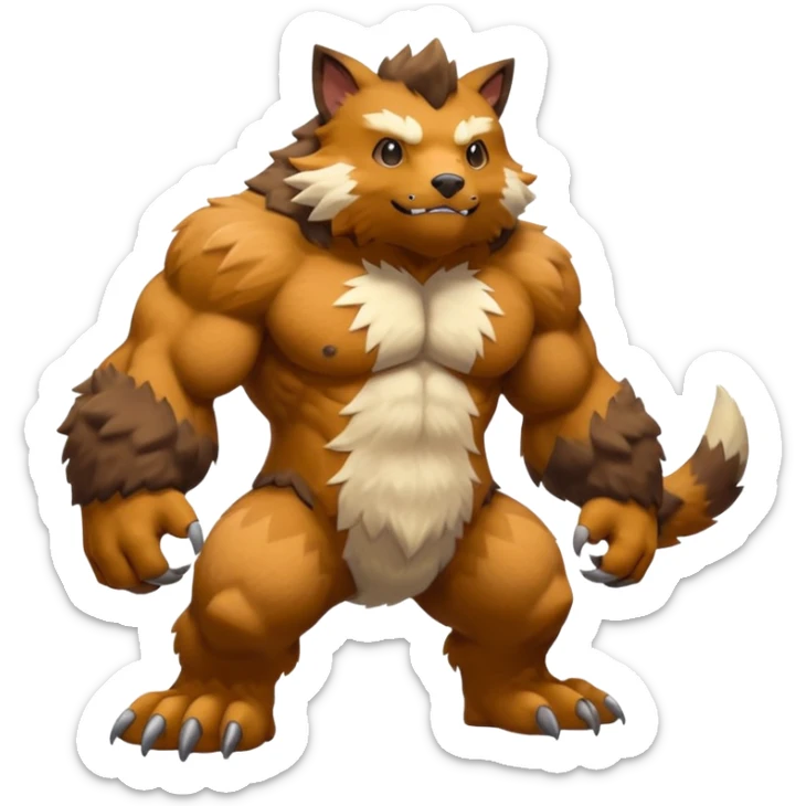 Stocky Quadrupedal Thick-furred Muscular Mountainous Pokémon-Fakémon-Digimon-Creature, (full body) sticker
