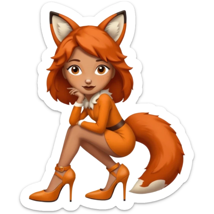 Pretty girl with caramel skin and freckles. Dressed as a sexy fox with heels sticker