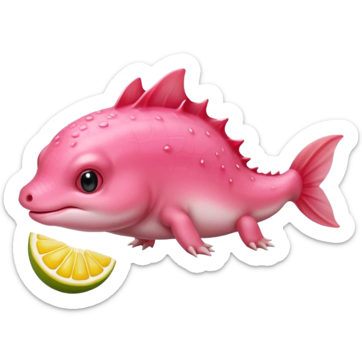 J’aimerais un Axolotl en dessin anime un peu rose qui mange un citron sticker