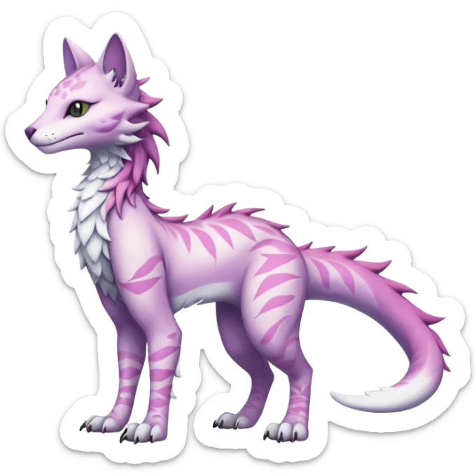 Kawaii pastel edgy fantasy feline-vernid-sergal-fursona animal creature with a tufted tail full body with intricate markings  sticker